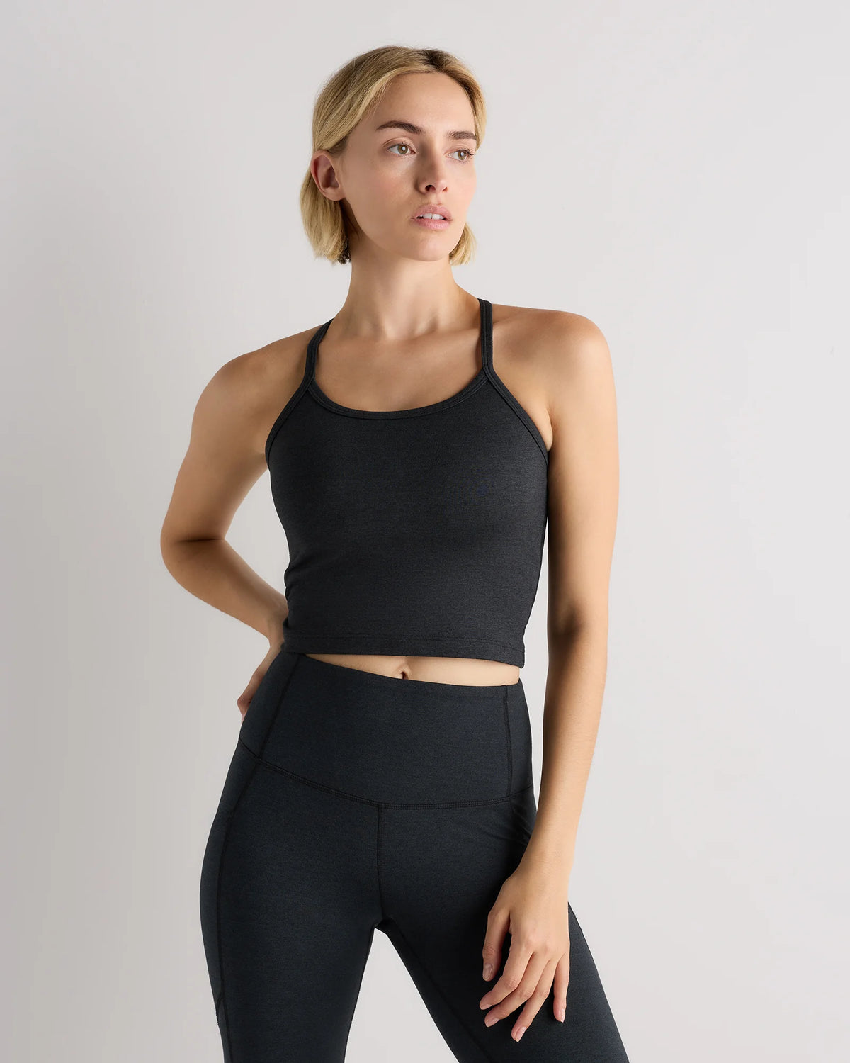 Ultra-Soft Y-Back Cropped Bra Tank - XS / Heather Black Main image