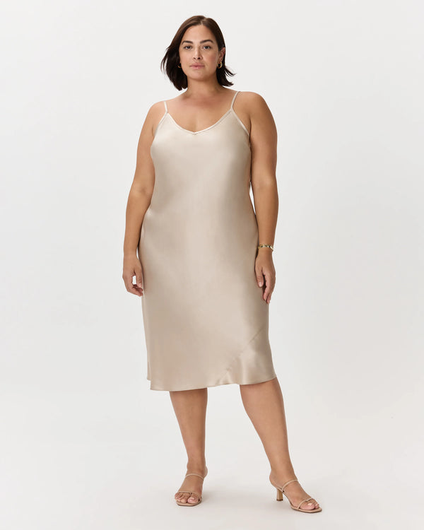 100% Washable Silk Slip Dress - 1X / Champagne