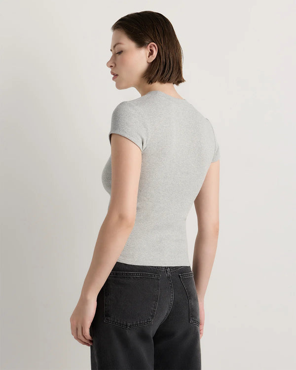 Organic Cotton Micro-Rib Crewneck Tee - XS / Heather Oatmeal