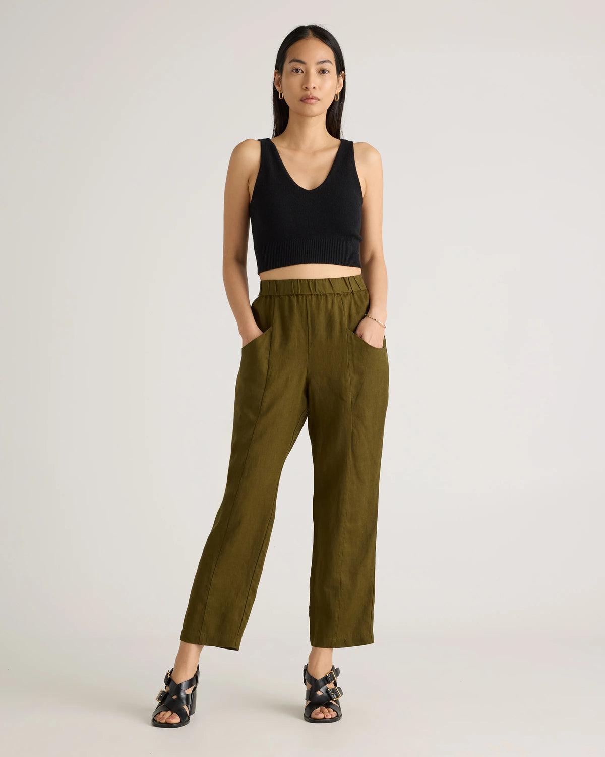 100% European Linen Tapered Ankle Pants - XS / Blue Pinstripe