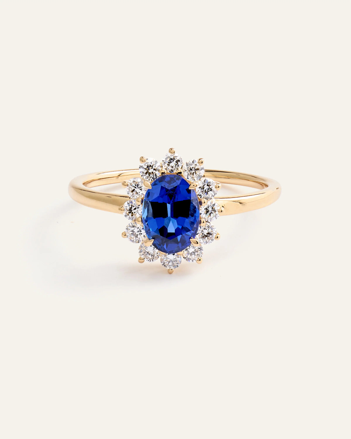 14K Gold Lab Grown Diamond and Blue Sapphire Halo Ring - 4 / Yellow Gold Main image