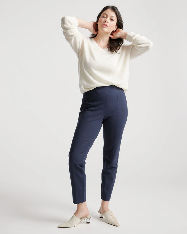Ultra-Stretch Ponte Pintuck Ankle Pants - XS / Ecru