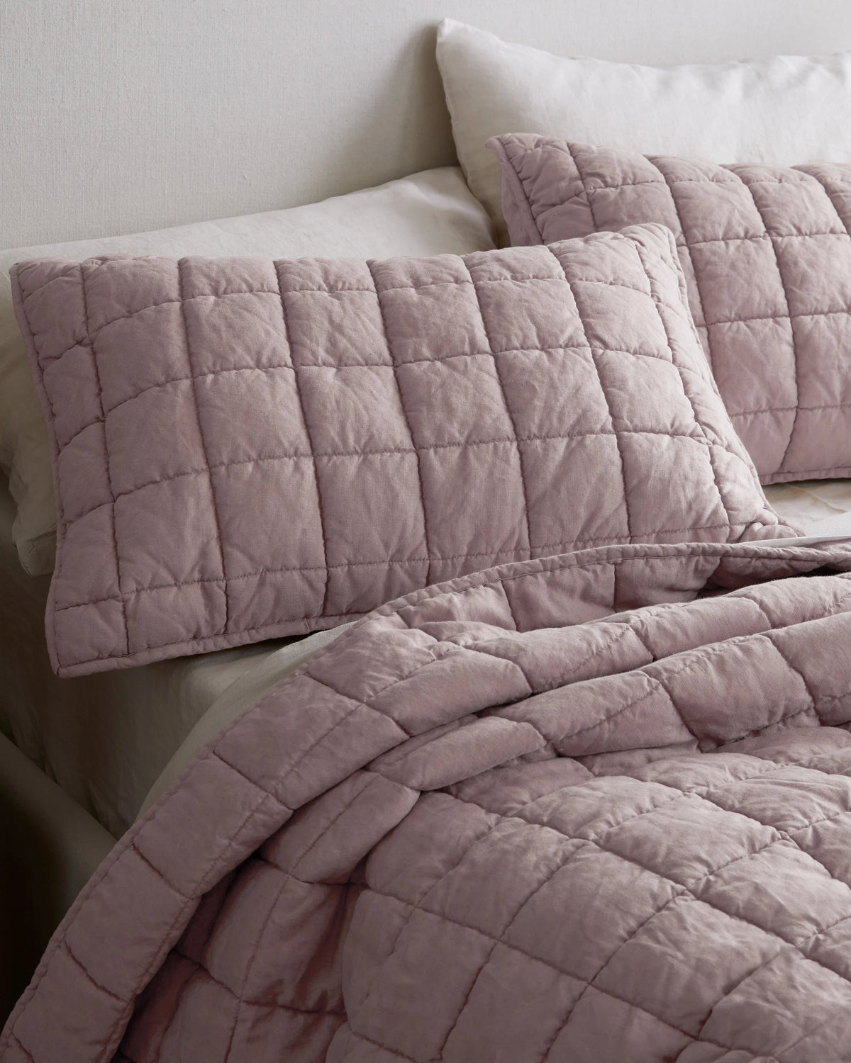 European Linen Box Quilt Set - Twin / Dusty Olive