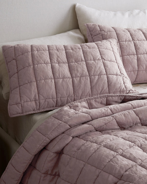 European Linen Box Quilt Set - Twin / Dusty Olive