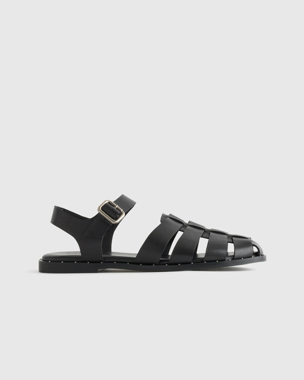 Italian Leather Fisherman Sandal - 5 / Black