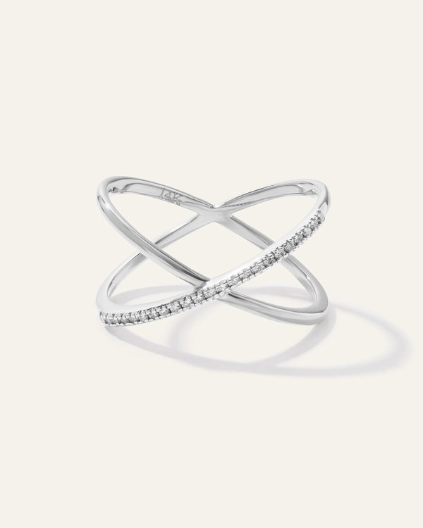 14K Gold Diamond Pave Crossover Ring - 4 / Yellow Gold