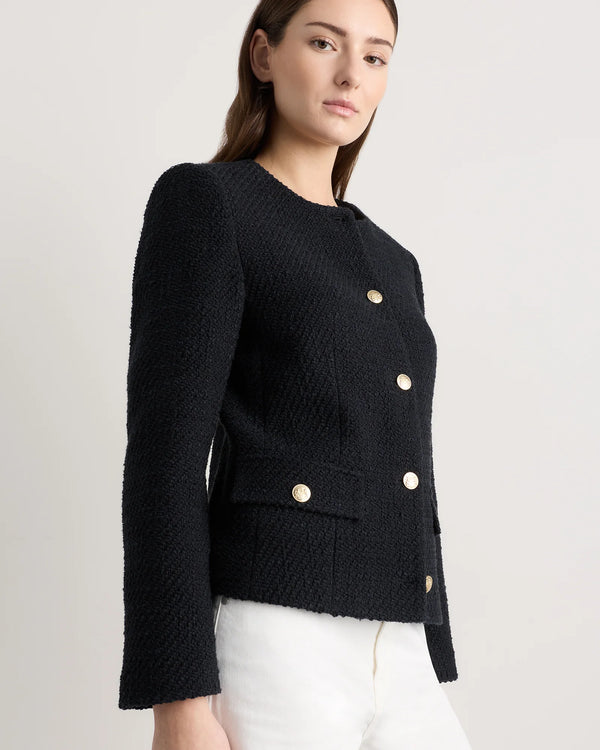 Tweed Collarless Jacket - XS / Deep Navy