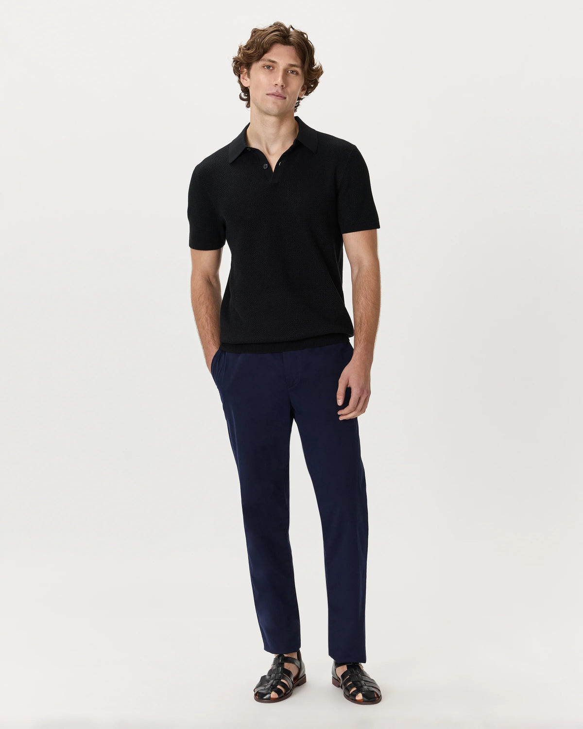 100% Organic Cotton Mesh-Stitch Sweater Polo - XS / Charcoal