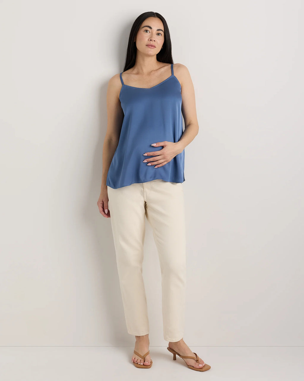 Washable Stretch Silk V-Neck Maternity Cami - XS / Moonstone Blue