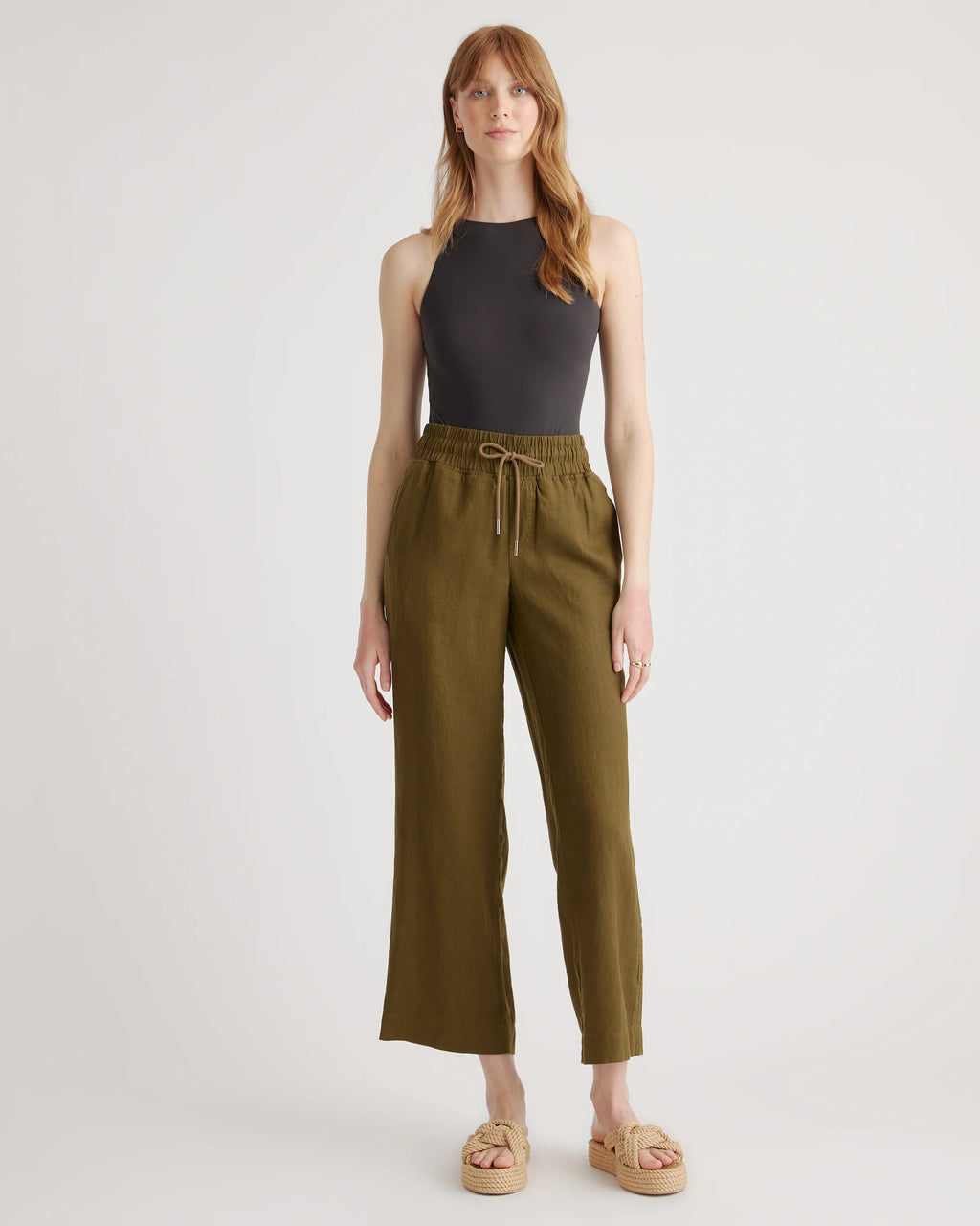 100% European Linen Wide Leg Pants - XS / Flax