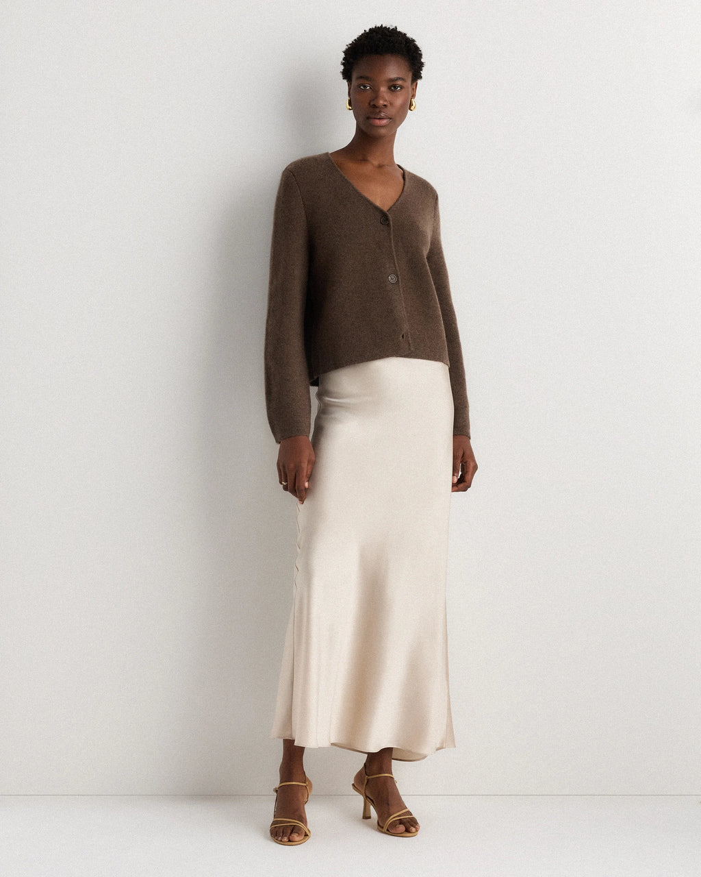 Mongolian Cashmere Structured V-Neck Cardigan - XS / Black