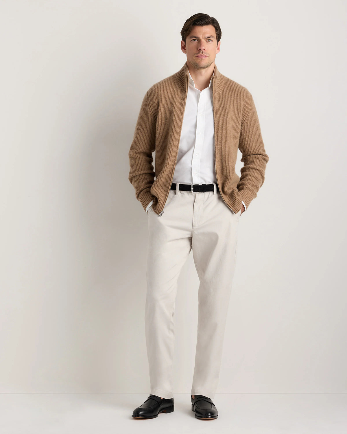 Mongolian Cashmere Fisherman Full Zip Sweater - S / Teak Main image