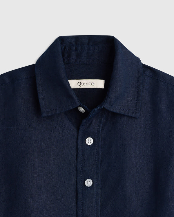 100% European Linen Long Sleeve Shirt - 2T / Sky Blue Mariner Stripe