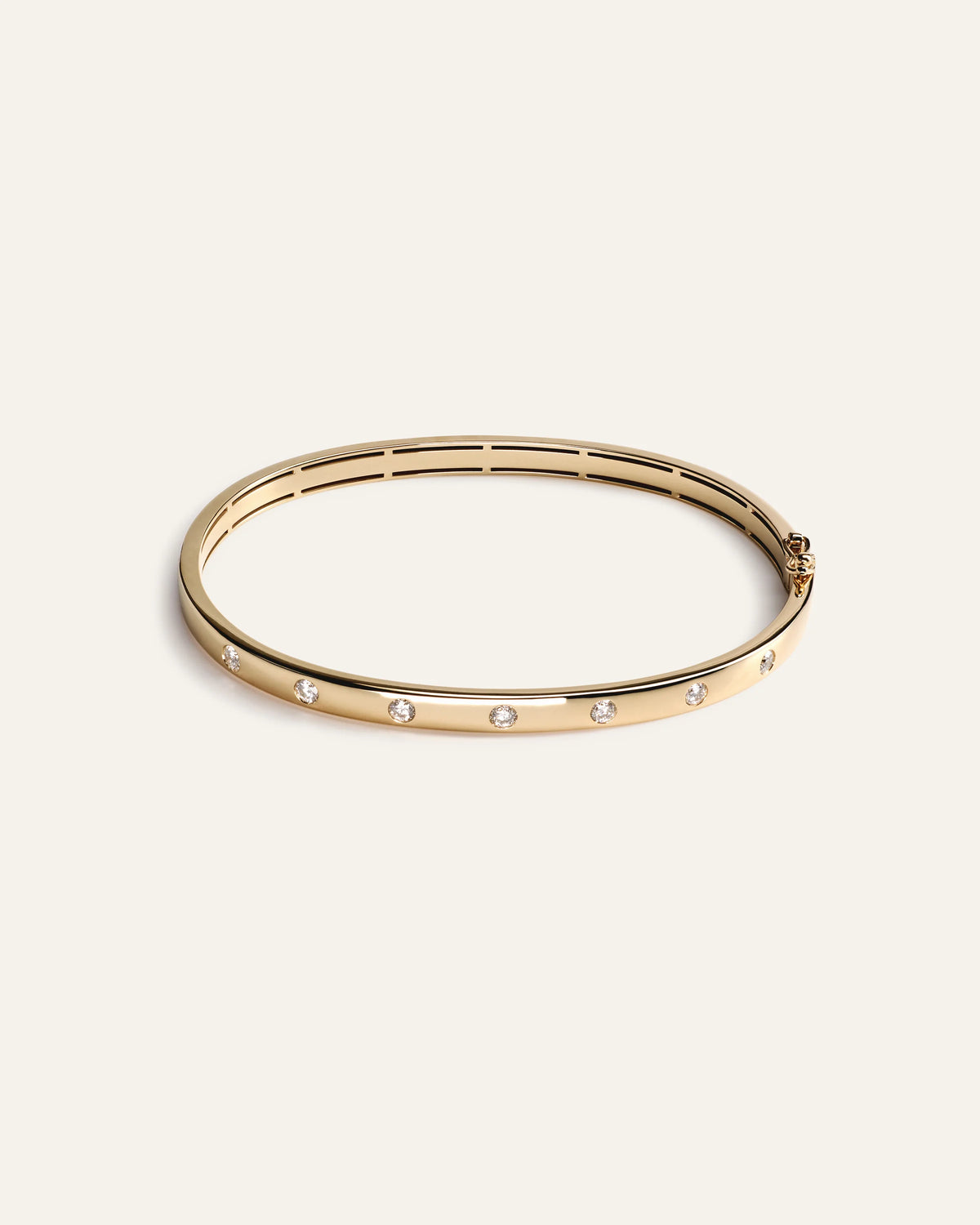 14K Gold Natural Diamond Inlay Bangle - Small / Yellow Gold