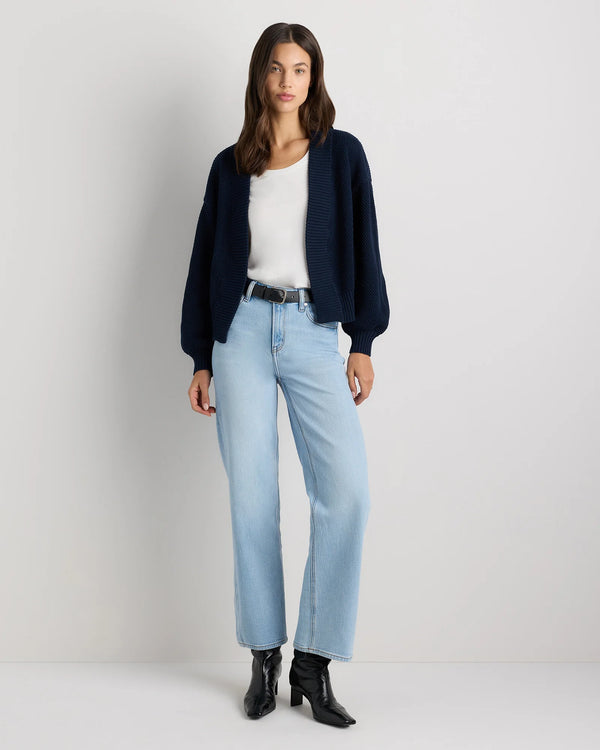 100% Organic Cotton Waffle Stitch Open Cardigan - XS / Sky Blue
