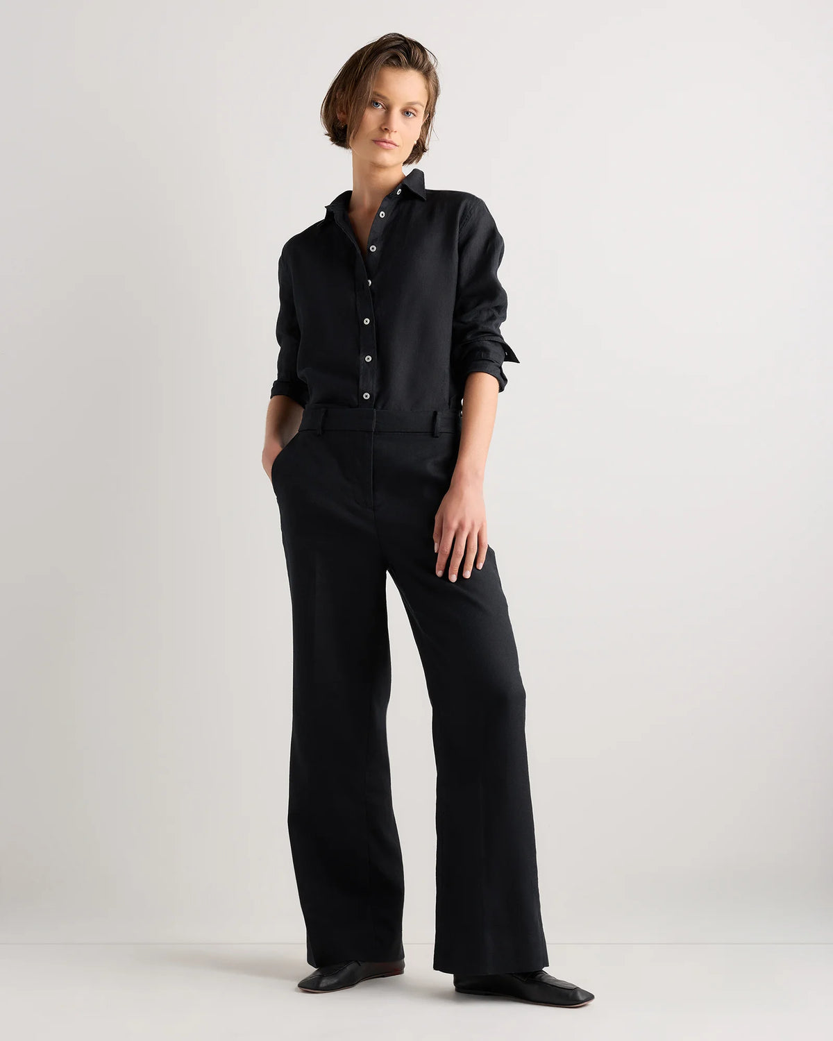 European Stretch Linen Trouser - 0 / Black Main image
