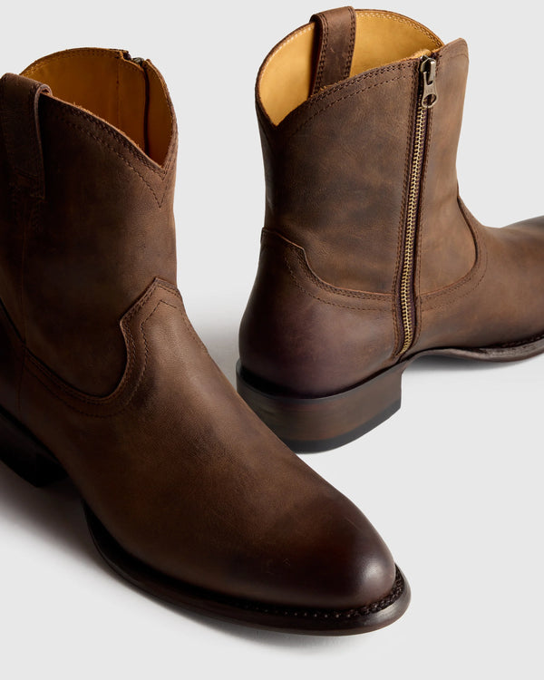 Crafted Leather Western Zip Boot - 7 / Dark Chocolate