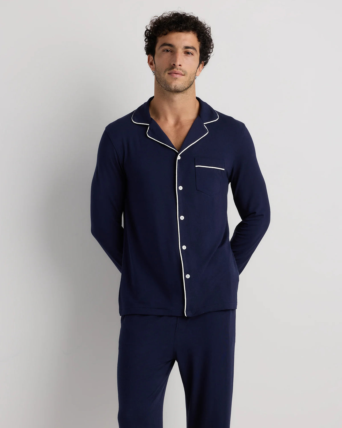 Bamboo Jersey Long Sleeve Pajama Set - S / Deep Navy Main image