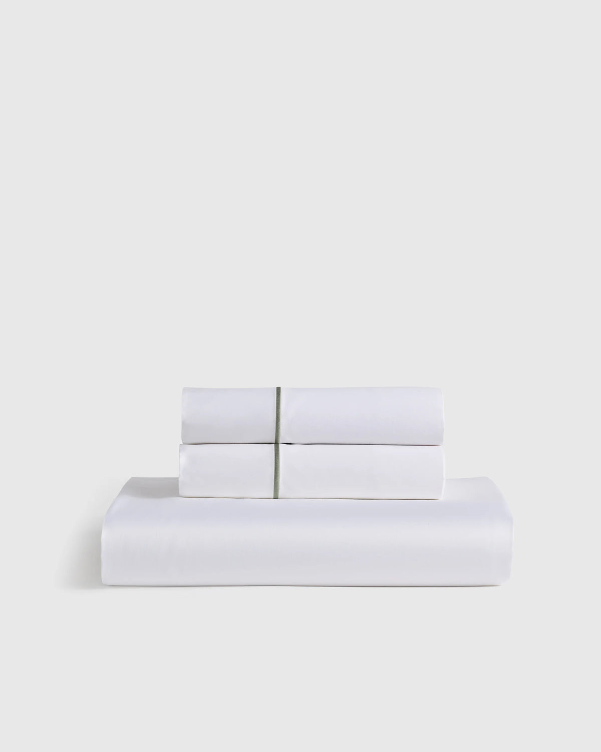 Signature Giza Cotton Sateen Embroidered Fitted Sheet Set - Twin / White/Dried Sage Main image