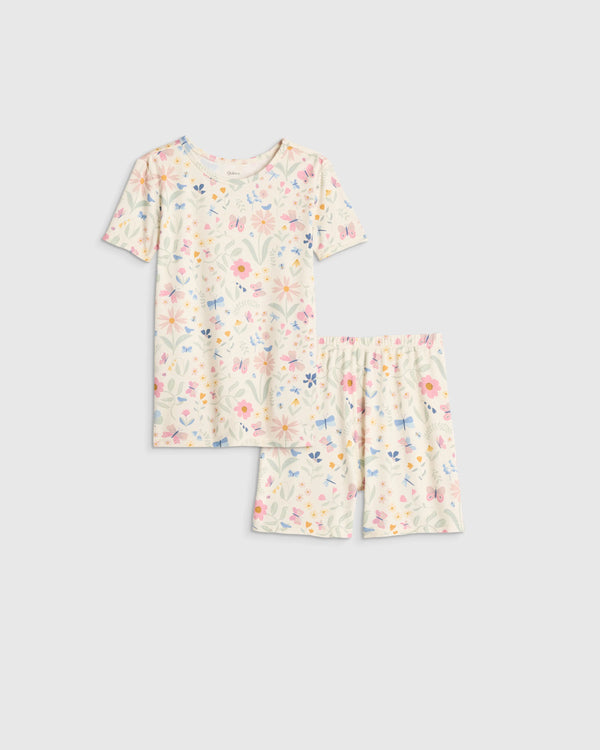 Bamboo Short Sleeve and Shorts Pajama Set - 6 / Lavender Hearts