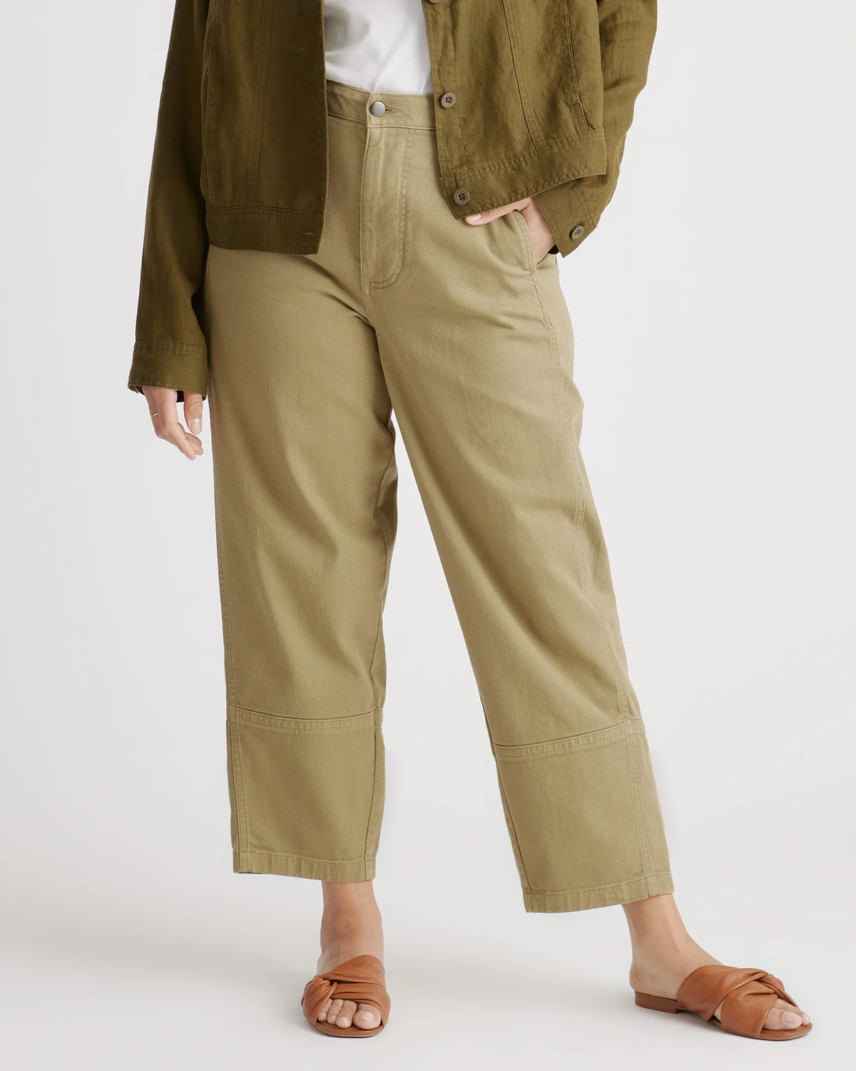 Organic Stretch Cotton Twill Barrel Pants - 0 / Olive Main image