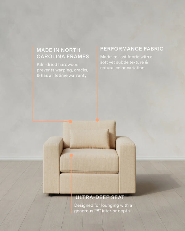 Ashford Deep Seat Chair and a Half in Performance Chenille Linen Blend - 46" / Snow