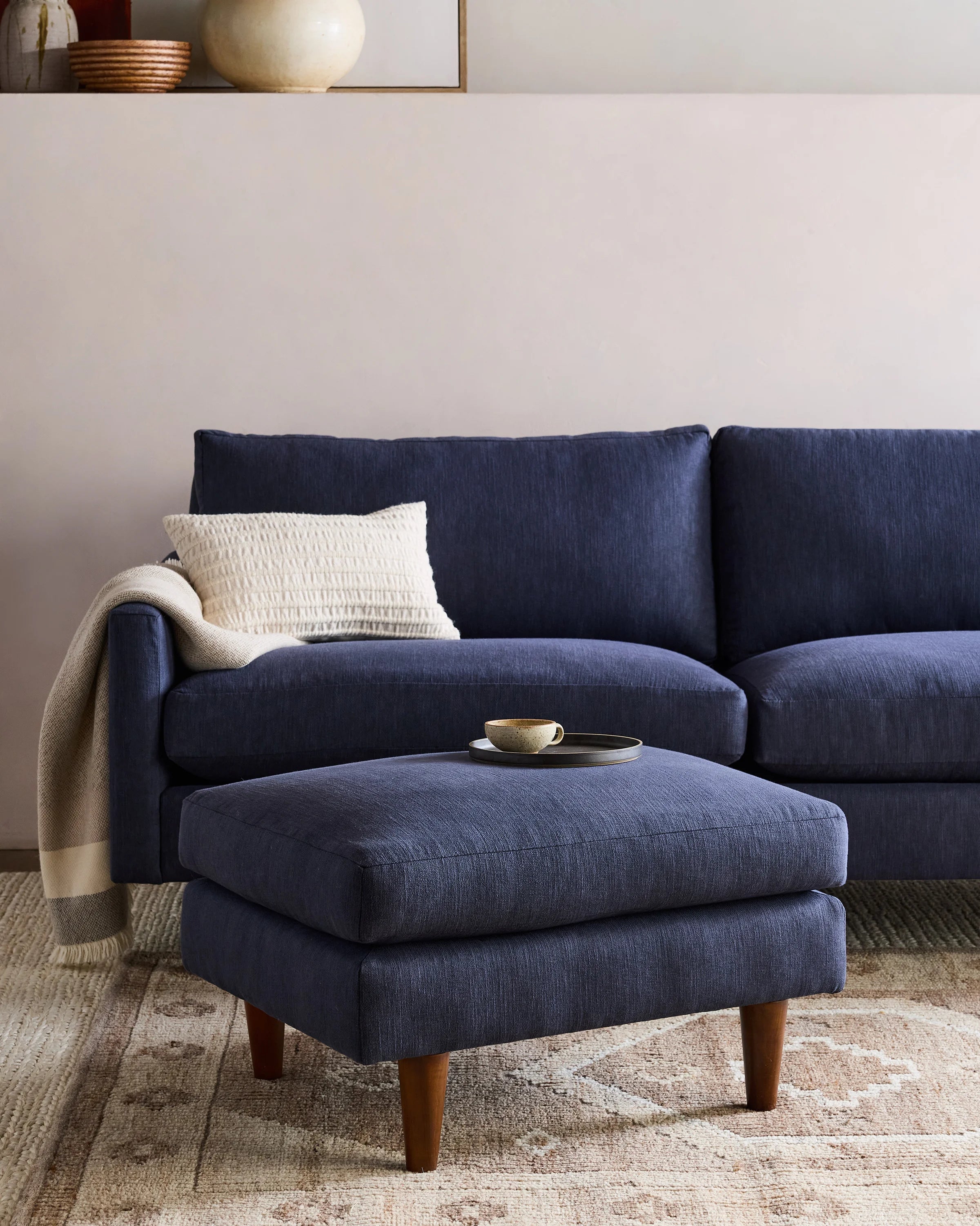 Atlas Midcentury Ottoman in Performance Basketweave - 31.5" / Navy Secondary image