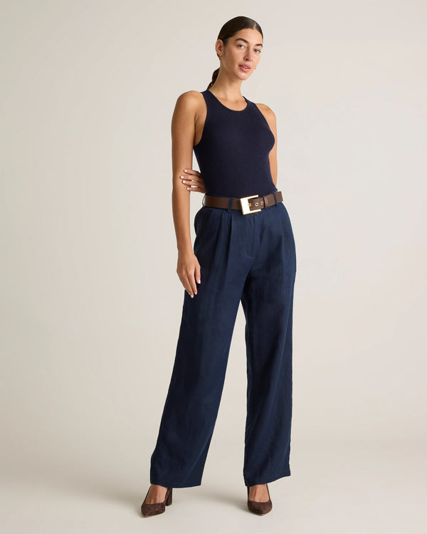 100% European Linen Pleated Trouser - 0 / Bayberry Olive