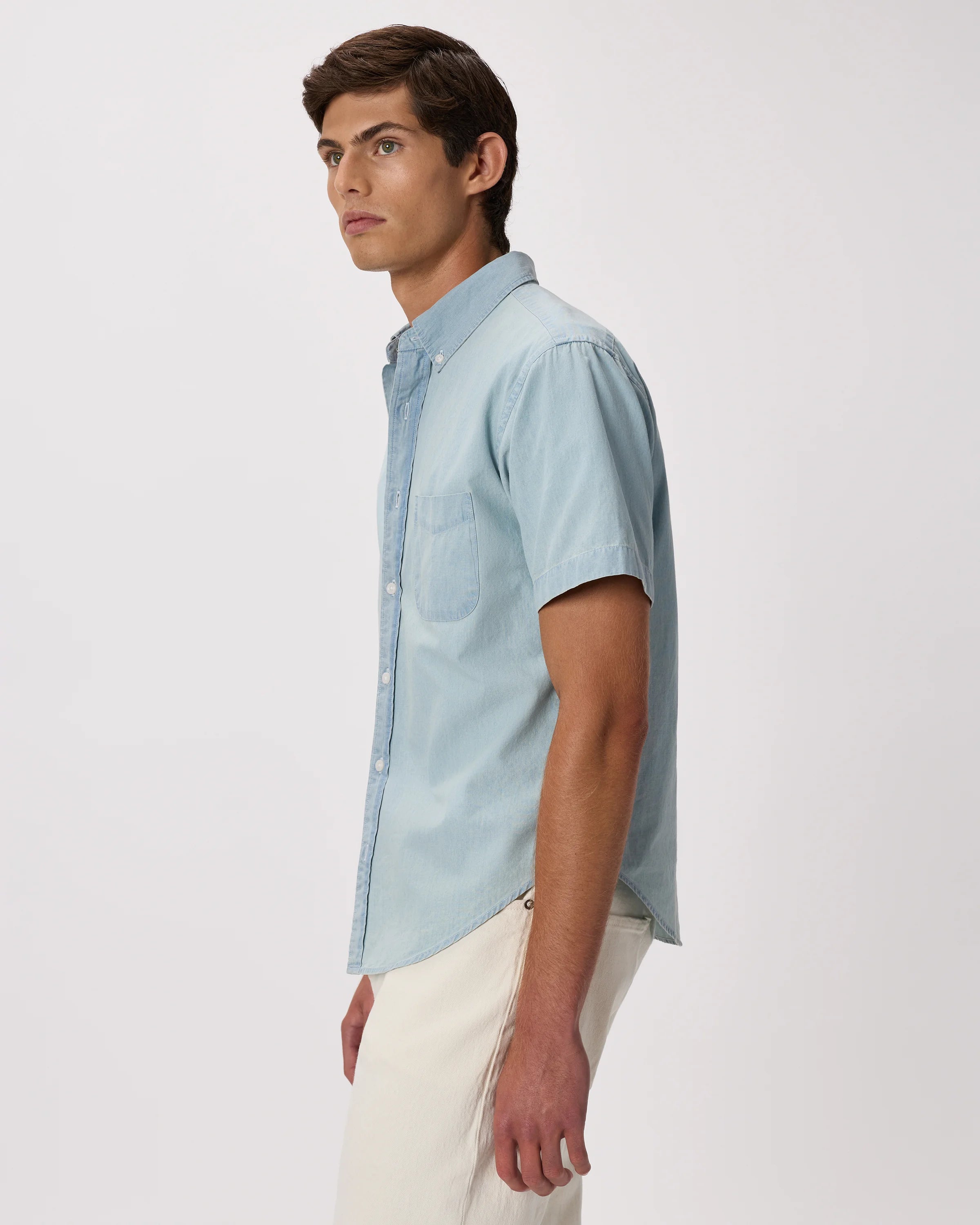 100% Organic Chambray Short Sleeve Shirt - S / Light Chambray Secondary image