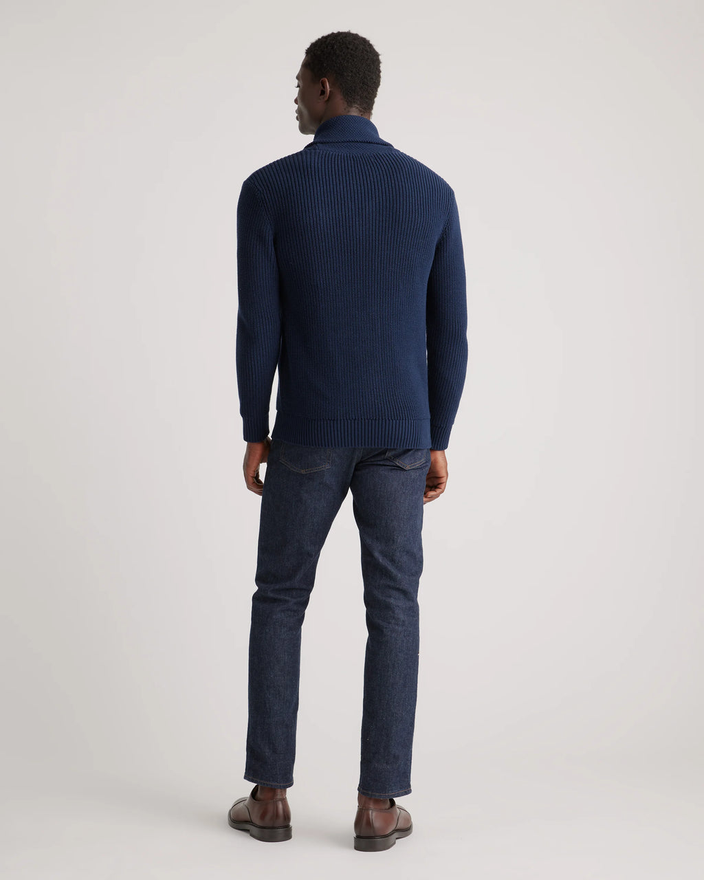 100% Organic Cotton Shawl-Collar Cardigan Sweater - S / Navy