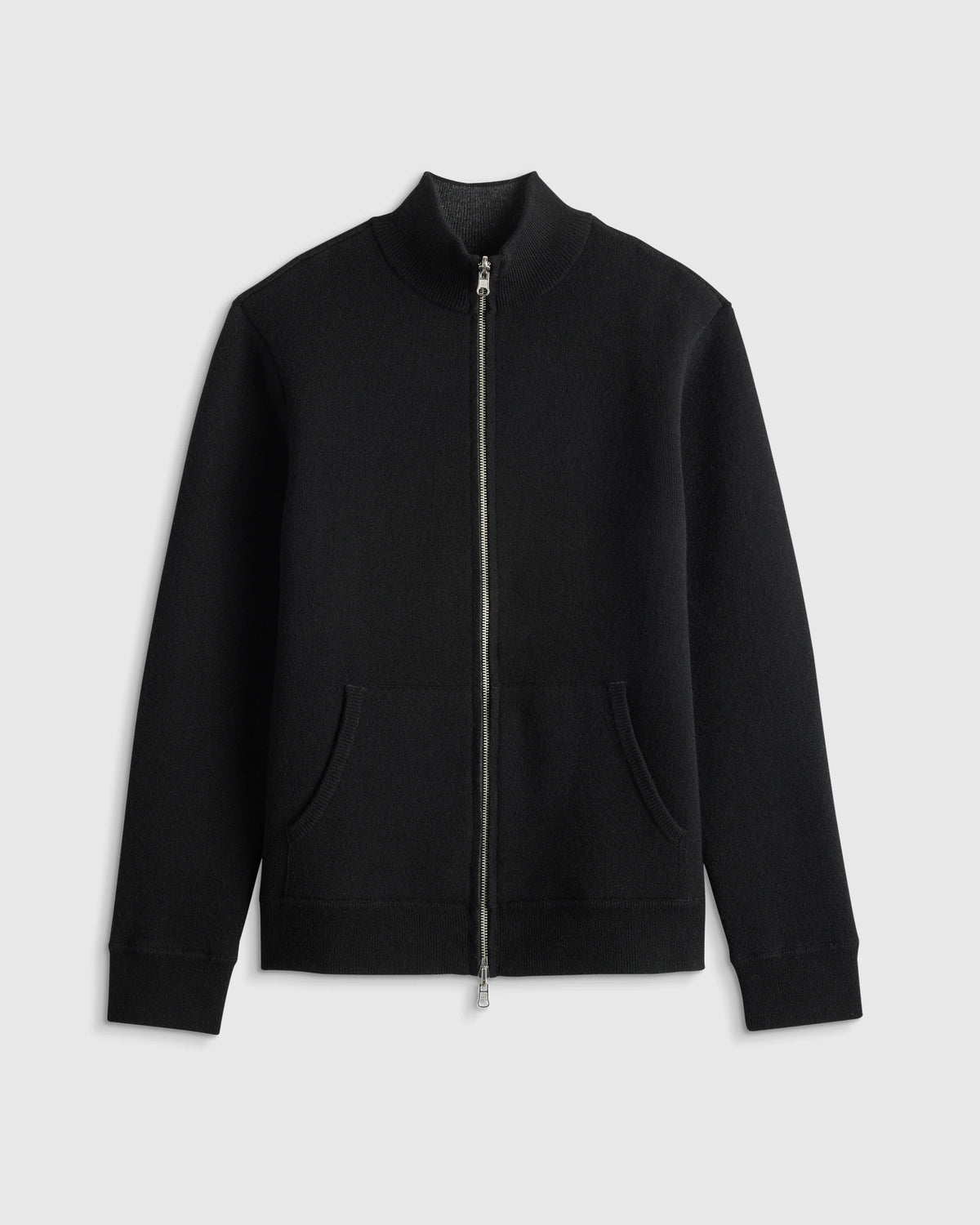 100% Reversible Cashmere Full Zip Sweater - S / Black/Charcoal