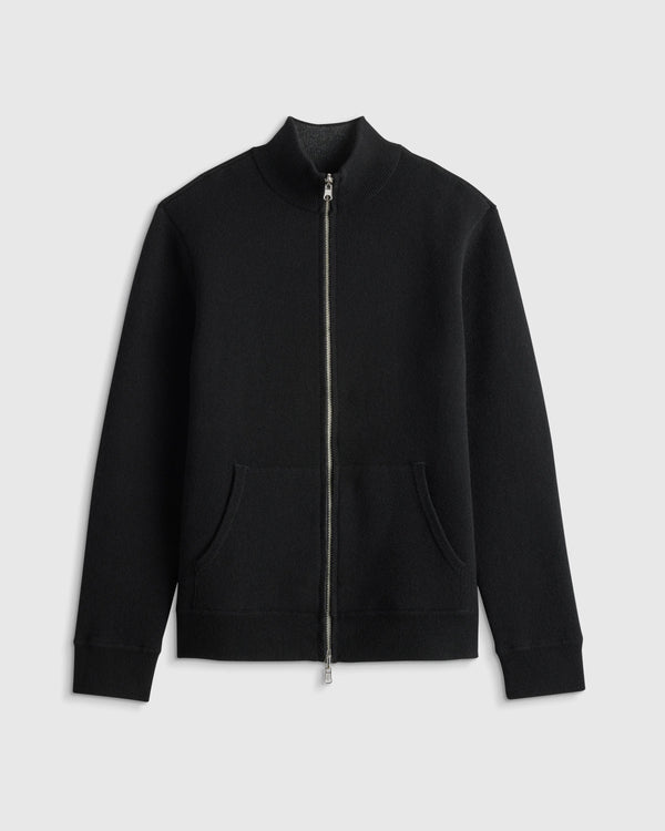 100% Reversible Cashmere Full Zip Sweater - S / Black/Charcoal