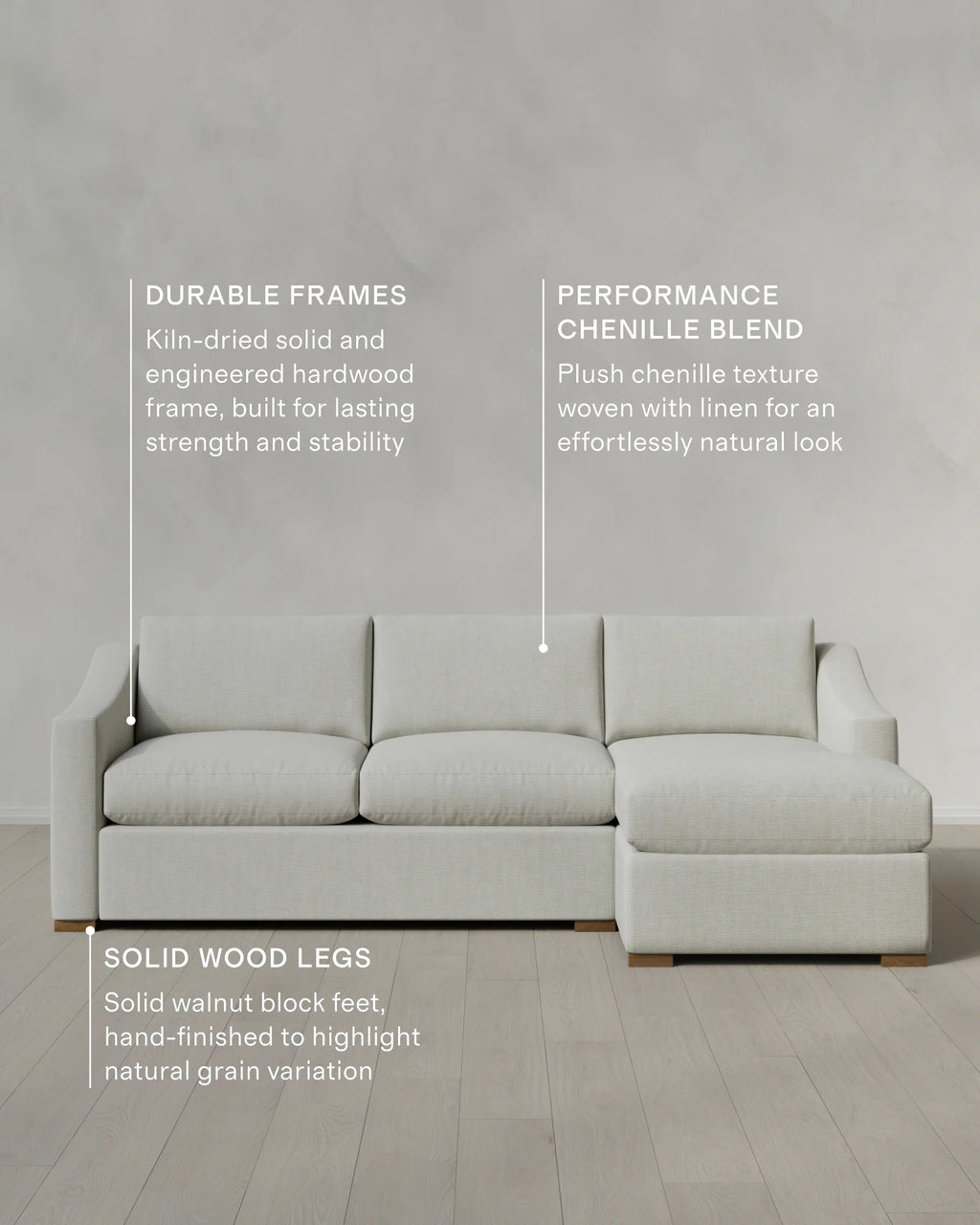 Hollis Slope Arm Chaise Sectional in Performance Chenille Linen Blend - 104" Right Arm / Snow