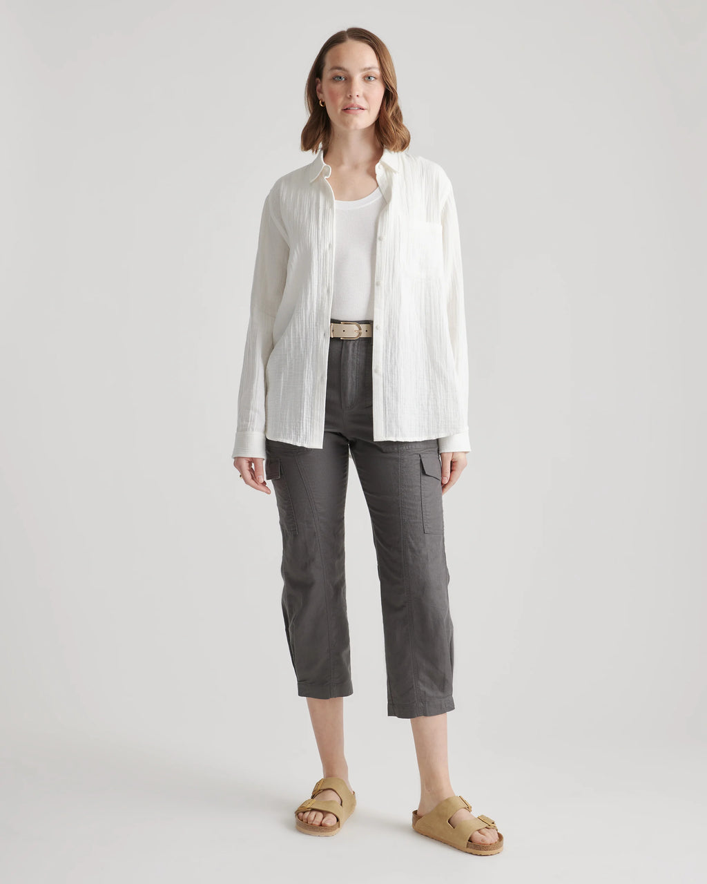 100% Organic Cotton Gauze Long Sleeve Shirt - XS / Khaki Gingham