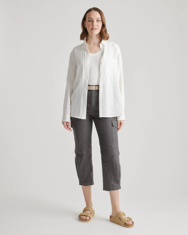 100% Organic Cotton Gauze Long Sleeve Shirt - XS / Khaki Gingham