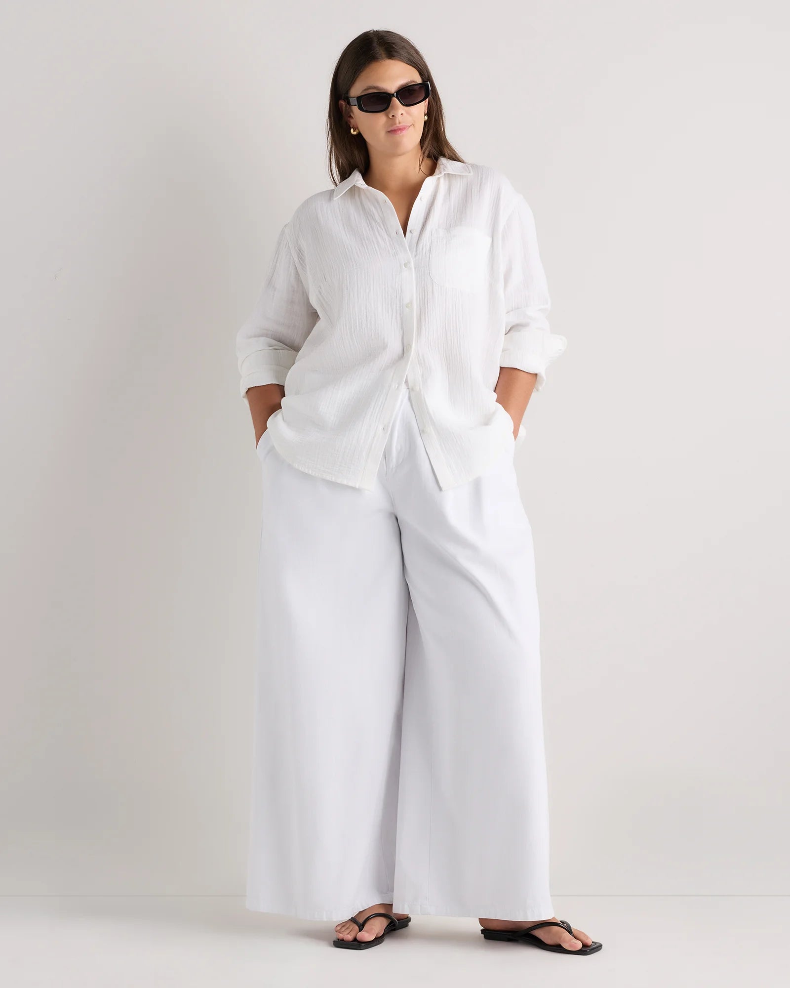 100% Organic Cotton Gauze Long Sleeve Shirt - 1X / White Secondary image