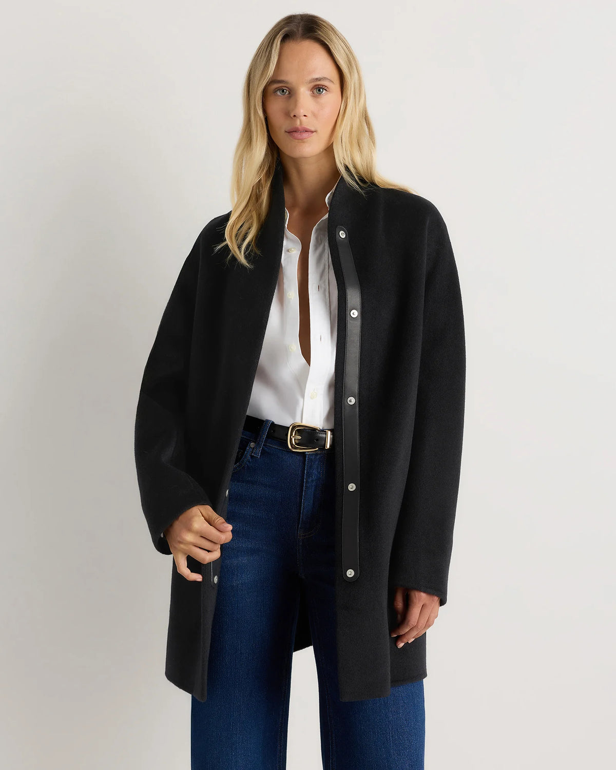 100% Mongolian Cashmere Double-Faced Cocoon Coat - XS / Black Main image