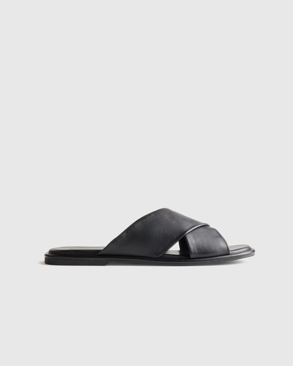 Italian Leather Crossover Slide - 5 / Cognac