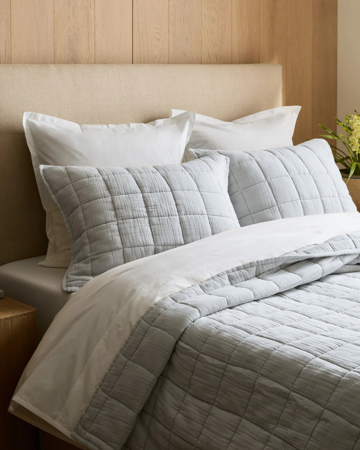 Organic Cotton Gauze Box Quilt Sham Set - Standard / Mineral