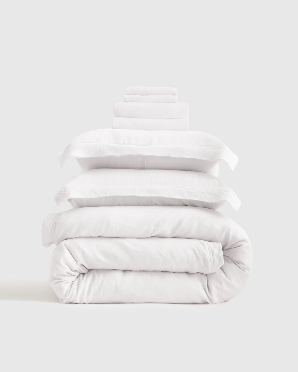 European Linen Double Flange Deluxe Bedding Bundle - Twin / White