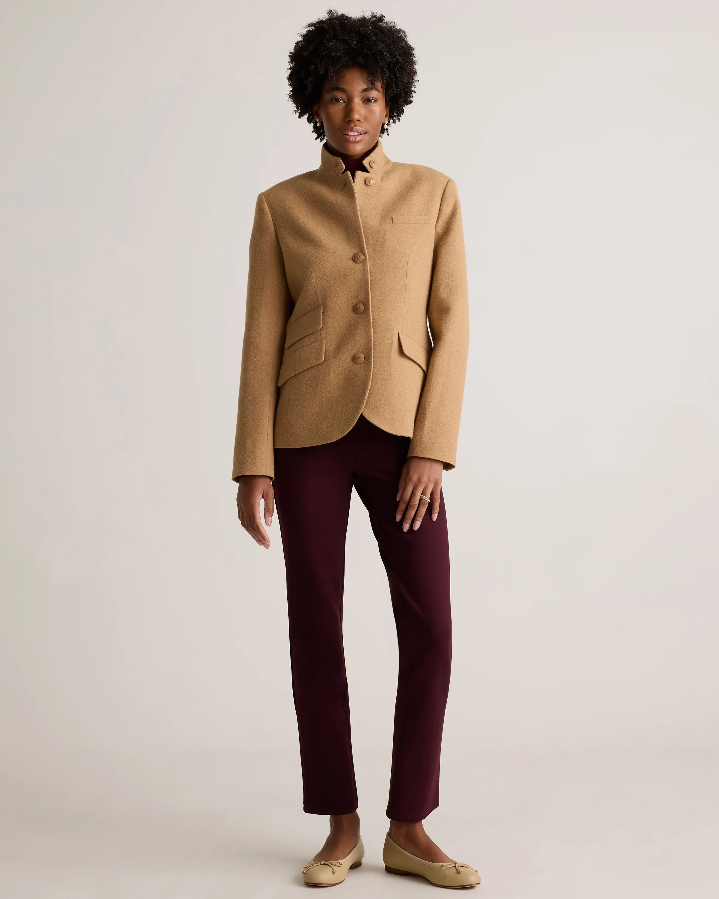 Italian Wool Stand Collar Blazer - XS / Warm Camel Secondary image