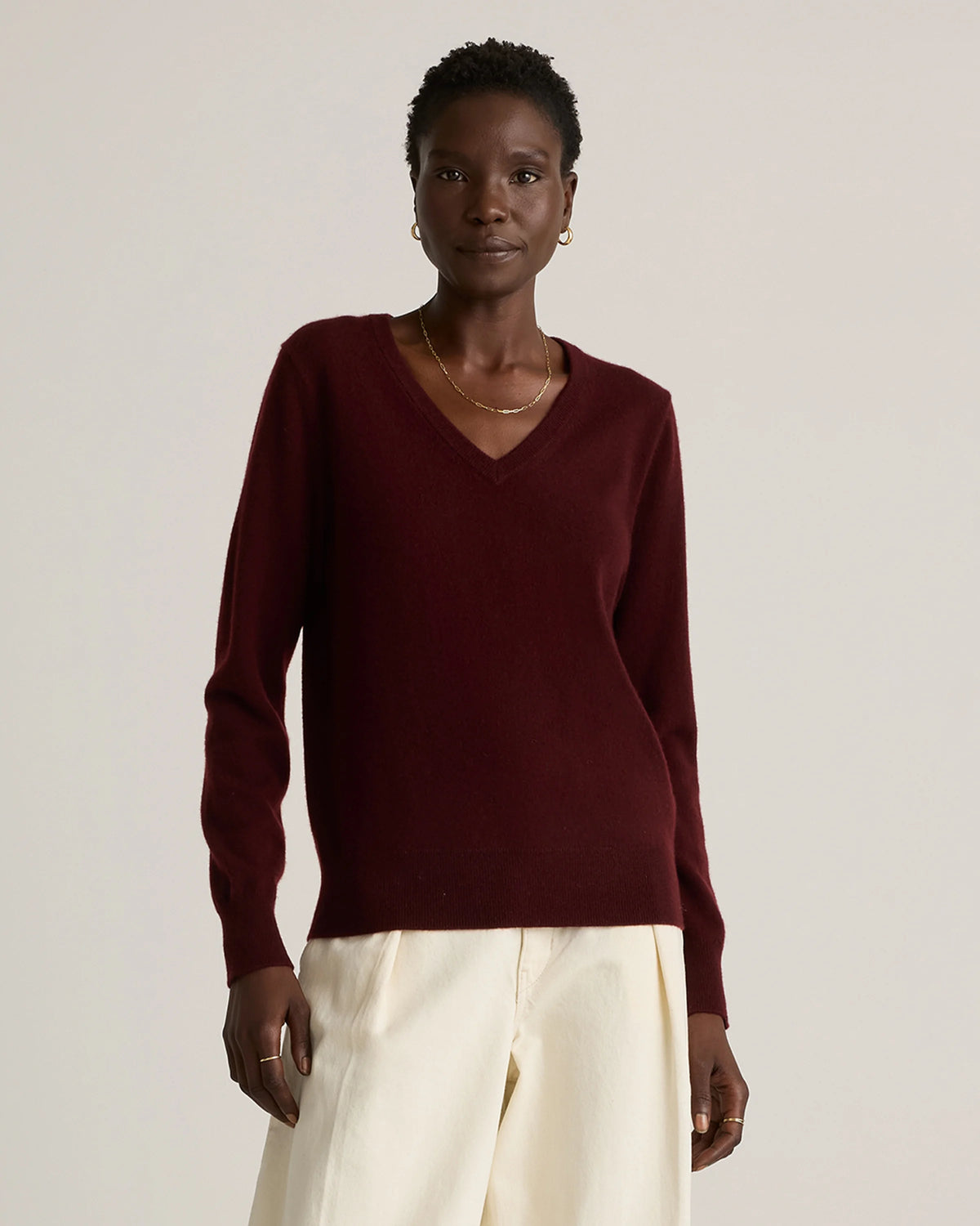 Mongolian Cashmere V-Neck Sweater - XS / Rich Burgundy Main image