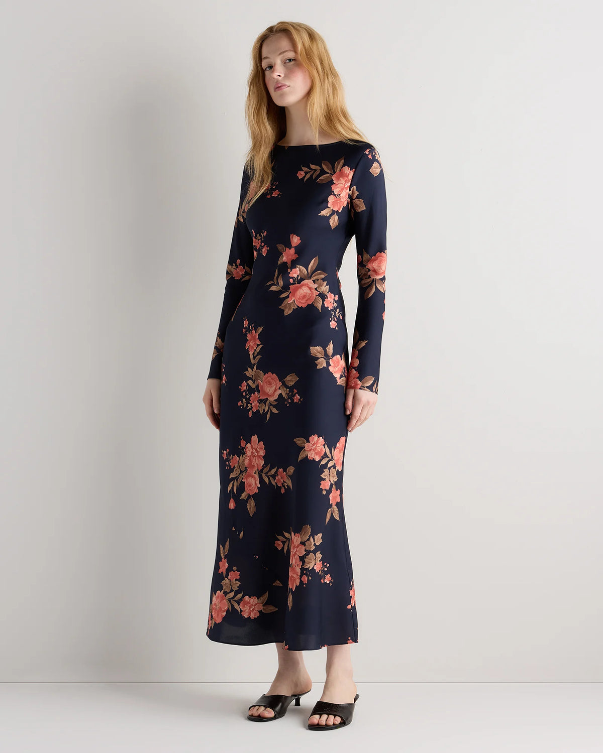Washable Stretch Silk Long Sleeve Maxi Dress - XS / Wine Tasting Red