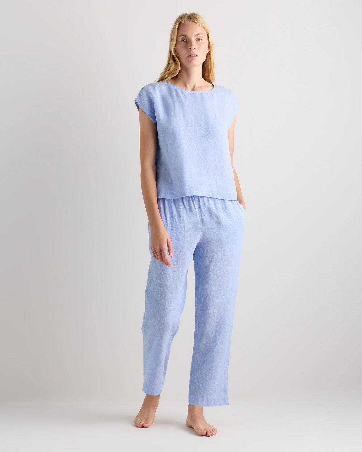 100% European Linen Pajama Set - XS / French Blue Main image