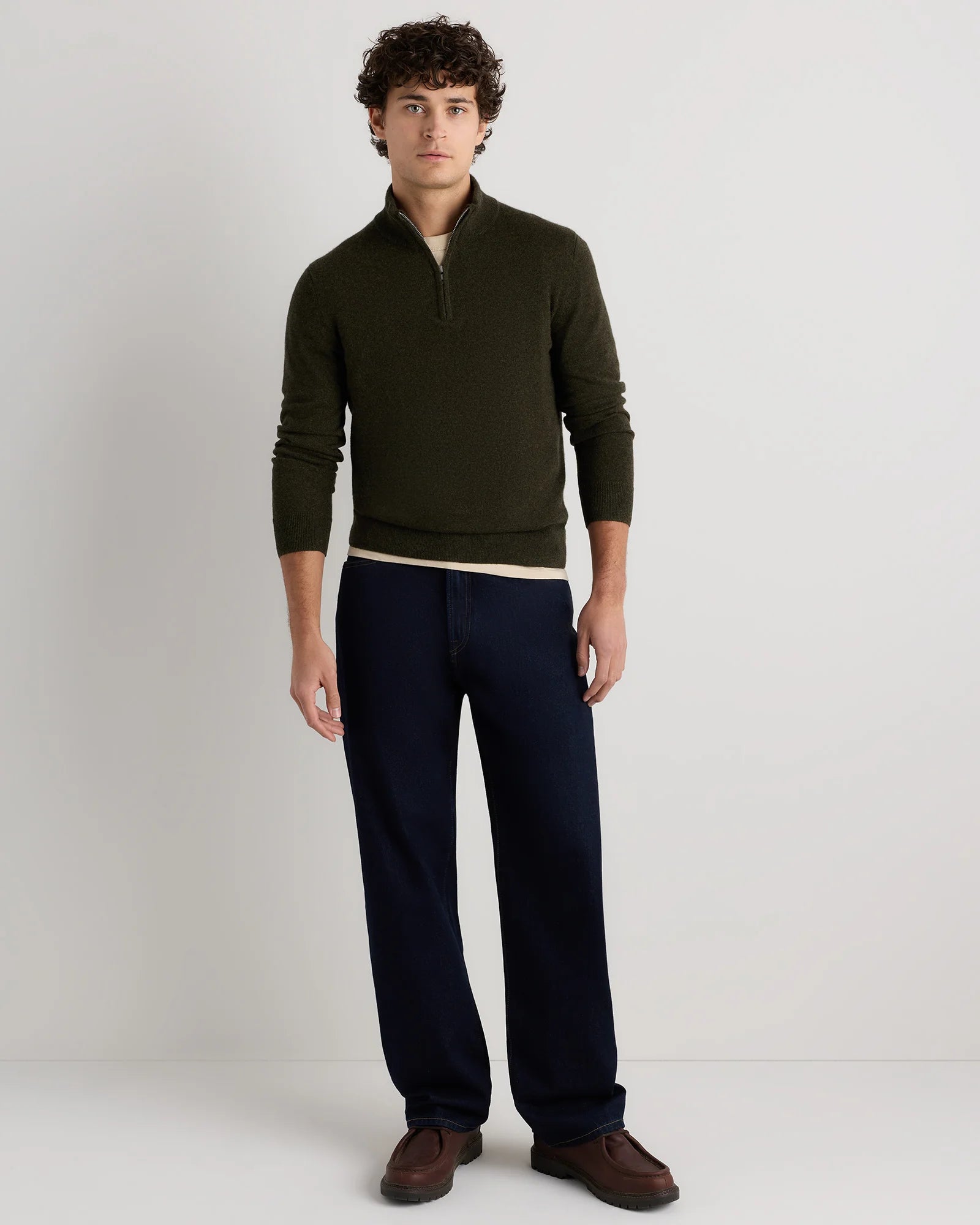 Mongolian Cashmere Quarter Zip Sweater - S / Olive Twist Secondary image