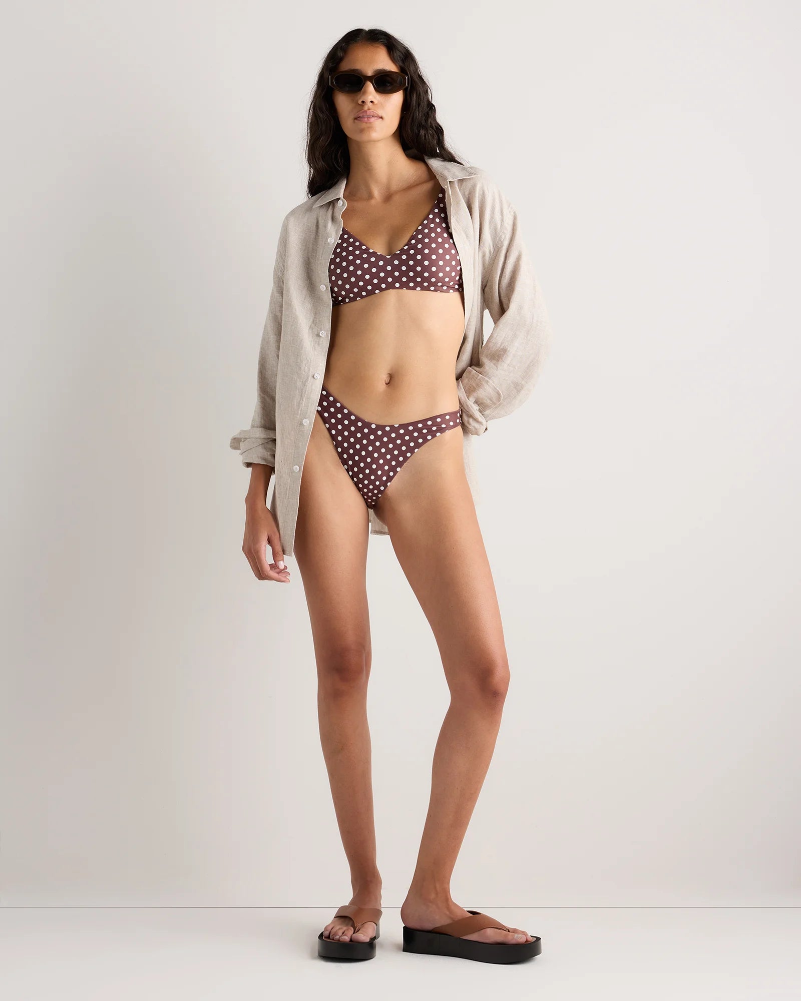 Italian High-Leg Bikini Bottom - XS / Mocha Midi Dot Secondary image