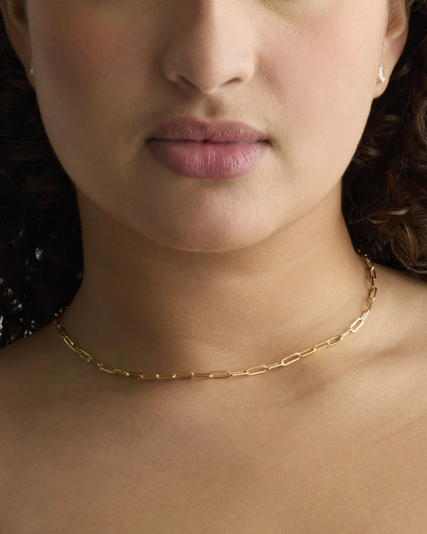 14K Gold Paperclip Chain Necklace - 3.2mm - 16" / Yellow Gold