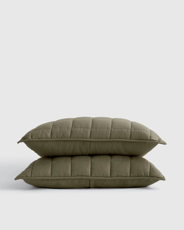 European Linen Box Quilted Sham Set - Standard / White