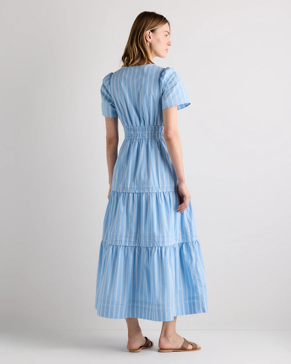 100% Organic Cotton Poplin Tiered Maxi Dress - XS / Riviera Blue Heirloom Floral