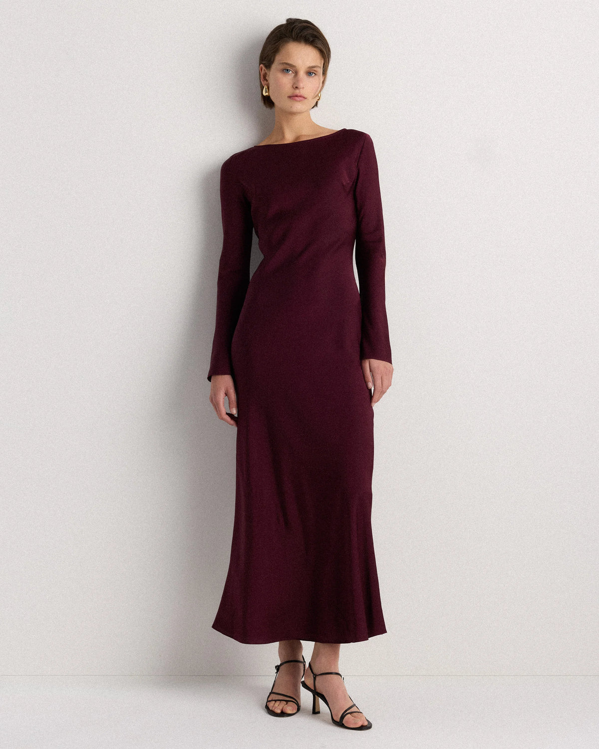 Washable Stretch Silk Long Sleeve Maxi Dress - XS / Wine Tasting Red Main image